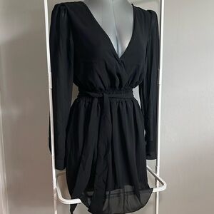 Black sheer long sleeve mini dress